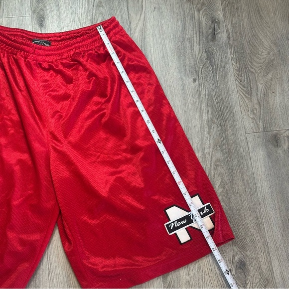 Vintage Barcode Shorts Mens XL Red Mesh New York Patch Basketball Russia Baggy - Picture 6 of 10